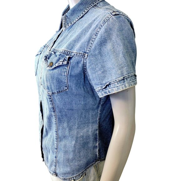 Guess Jeans Vintage 90s Denim Shirt Women Large 12 Short Sleeve Button Collar L - Picture 11 of 15